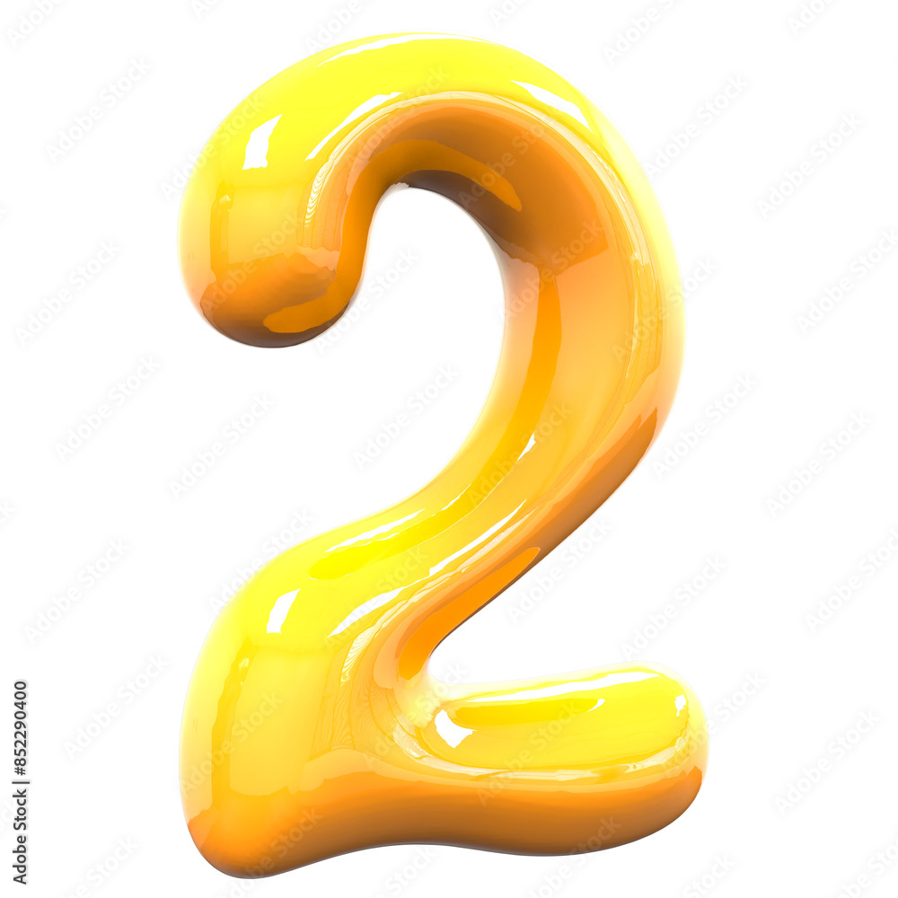 2 Number Yellow Color 3D Rendering 2 Number Yellow Color 3D Rendering