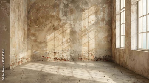 An old  empty room with barren walls.