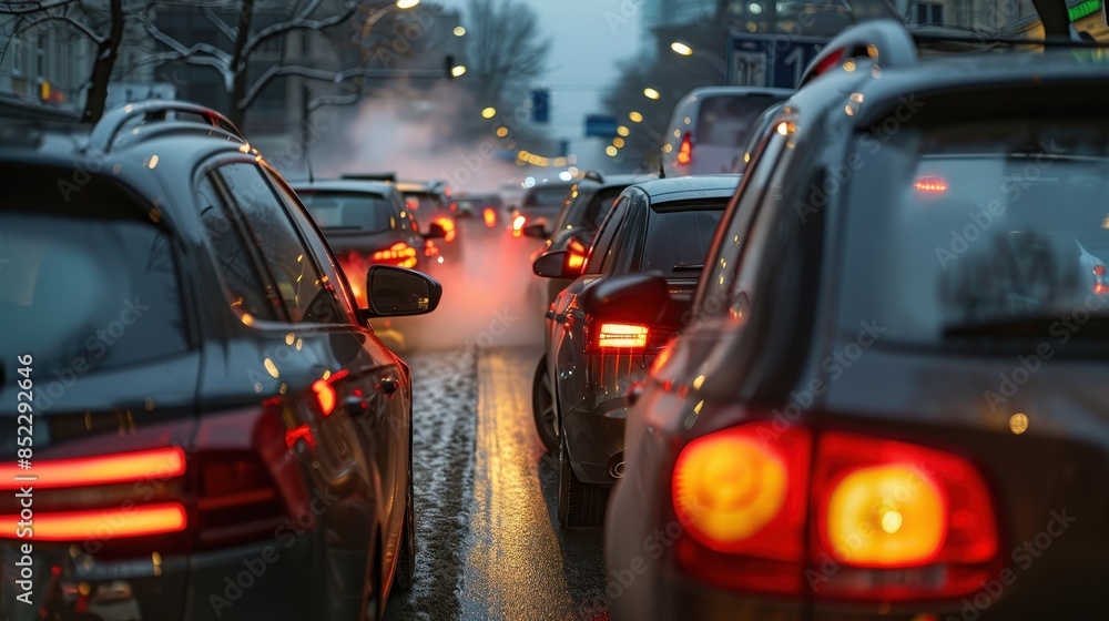 custom made wallpaper toronto digitalRush Hour Traffic at Dusk with Tail Lights and Steam on a Snowy City Street