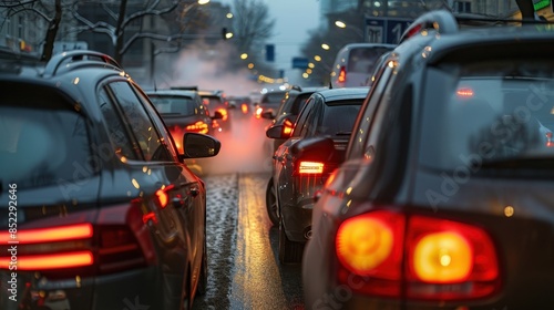 Wallpaper Mural Rush Hour Traffic at Dusk with Tail Lights and Steam on a Snowy City Street Torontodigital.ca