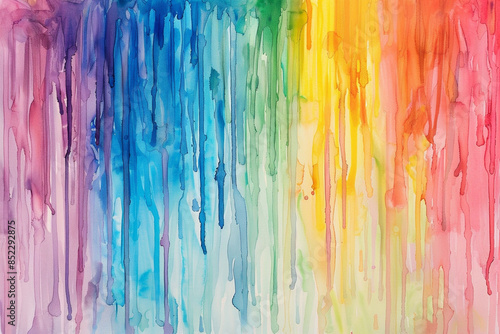 Watercolor painting, drips in the background, rainbow colors.
