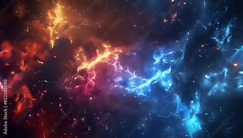 Naklejka premium Colorful Nebula with Lightning Storm