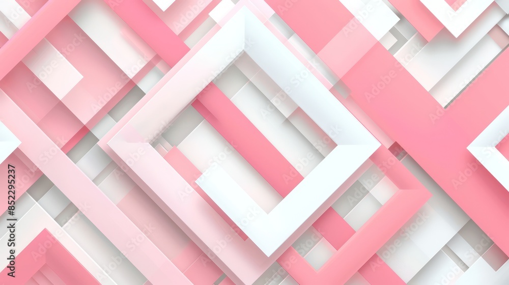 3D illustration of an overlapping geometric pattern with shades of pink and white 3D illustration of an overlapping geometric pattern with shades of pink and white