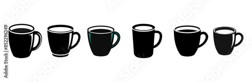 a set of black and white coffee cup design, Coffee cup silhouette design, silhouette design 