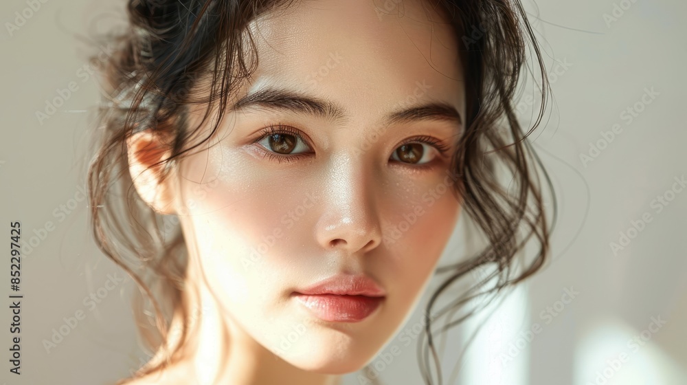 Soft Portrait of Young Woman in Natural Light with Subtle Makeup and Loose Hair Soft Portrait of Young Woman in Natural Light with Subtle Makeup and Loose Hair