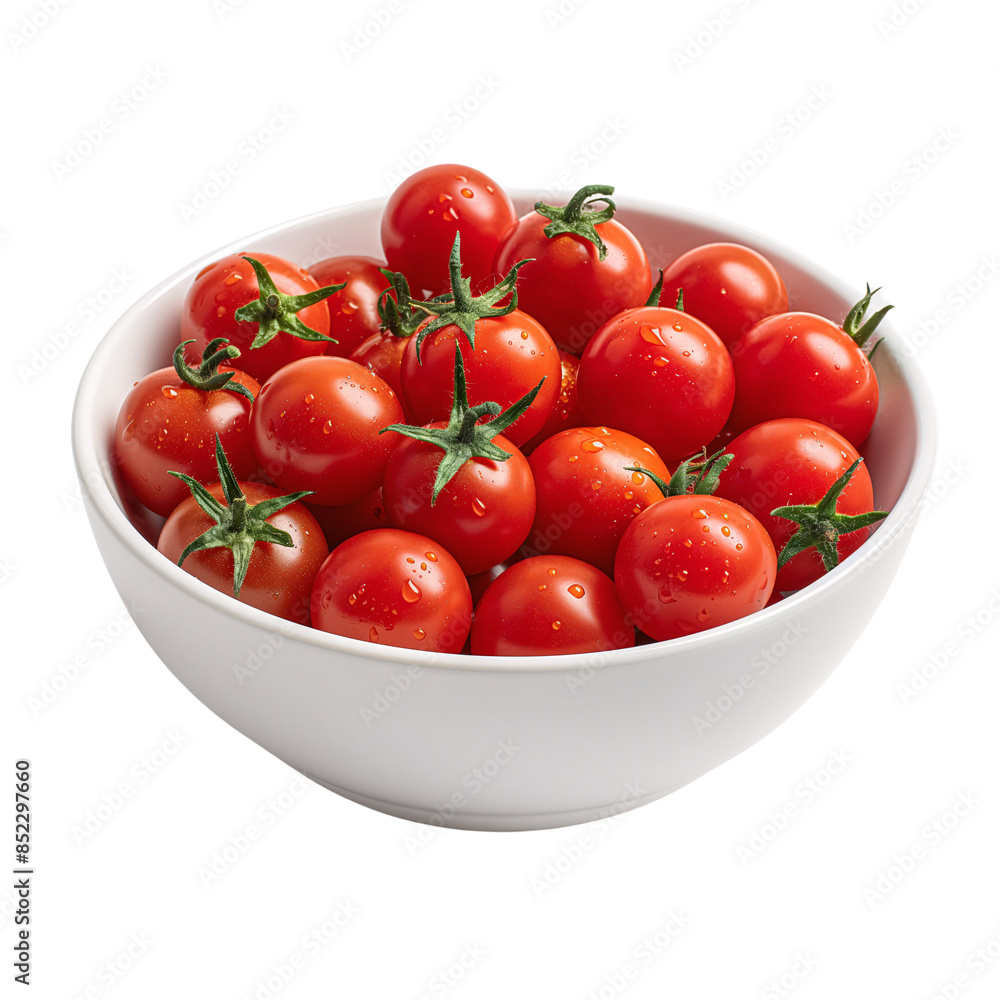 Bowl of Fresh Cherry Tomatoes Isolated on Transparent Background, cut out. PNG Bowl of Fresh Cherry Tomatoes Isolated on Transparent Background, cut out. PNG