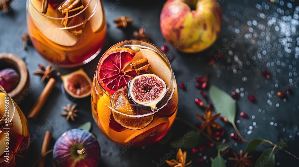 Autumn sangria drink with a blend of spices apple figs and orange Autumn sangria drink with a blend of spices apple figs and orange