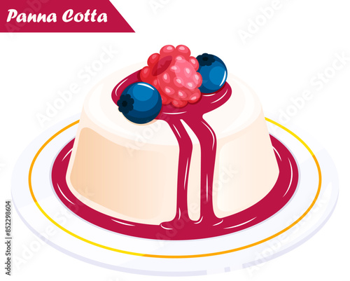 Panna Cotta with Raspberry Sauce & Blueberry Toppings