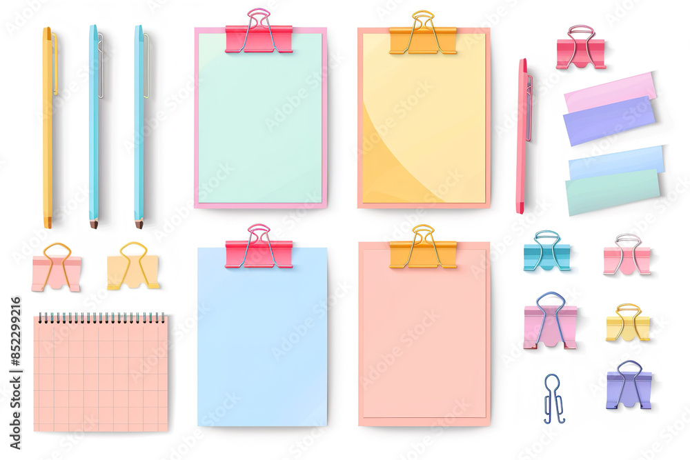 Set of pastel-colored stationery items Set of pastel-colored stationery items