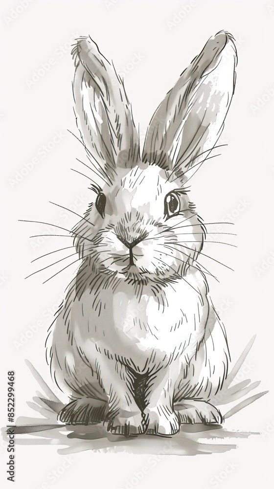 Fototapeta premium Cute bunny rabbit outline sketch vector illustration