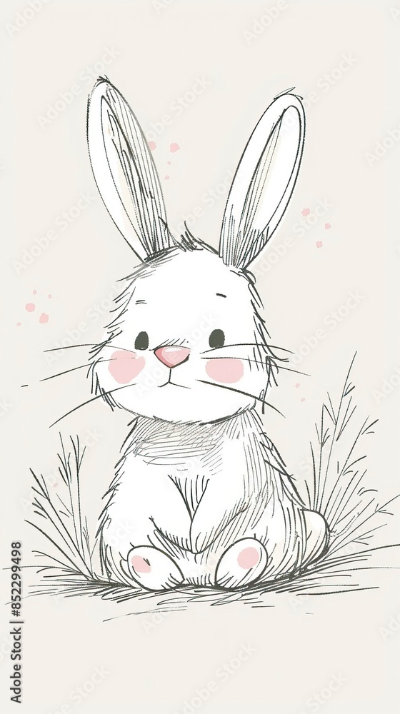 Obraz premium Cute bunny rabbit outline sketch vector illustration