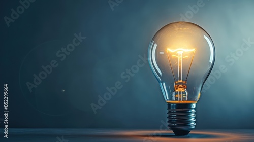 Close-up of a glowing LED light bulb symbolizing innovation, against a clean, neutral background. 