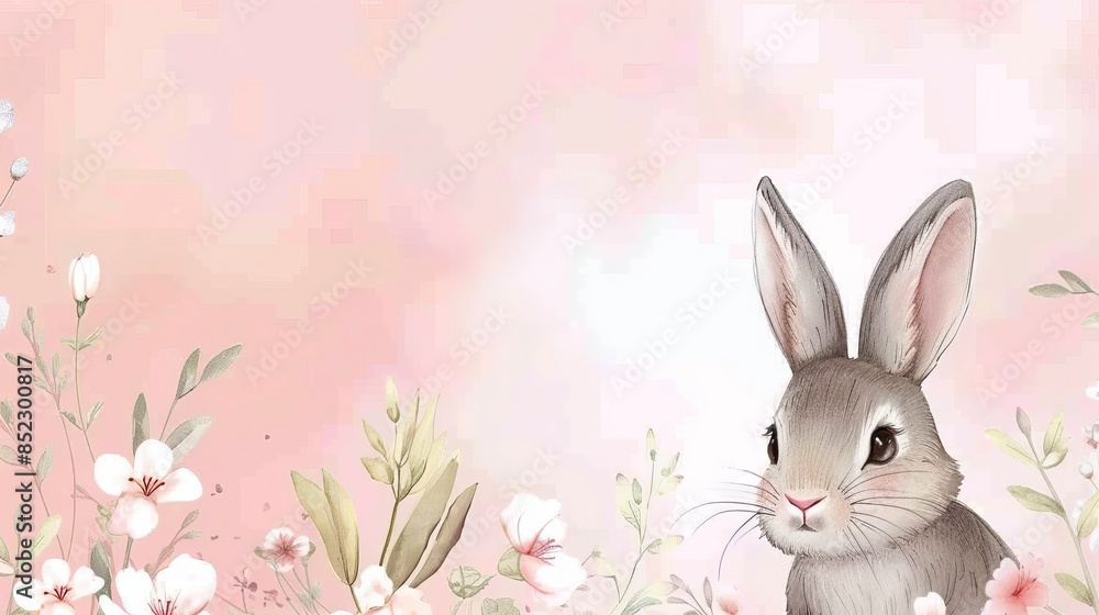 Draw banner rabbit on pink pastel for spring season Draw banner rabbit on pink pastel for spring season