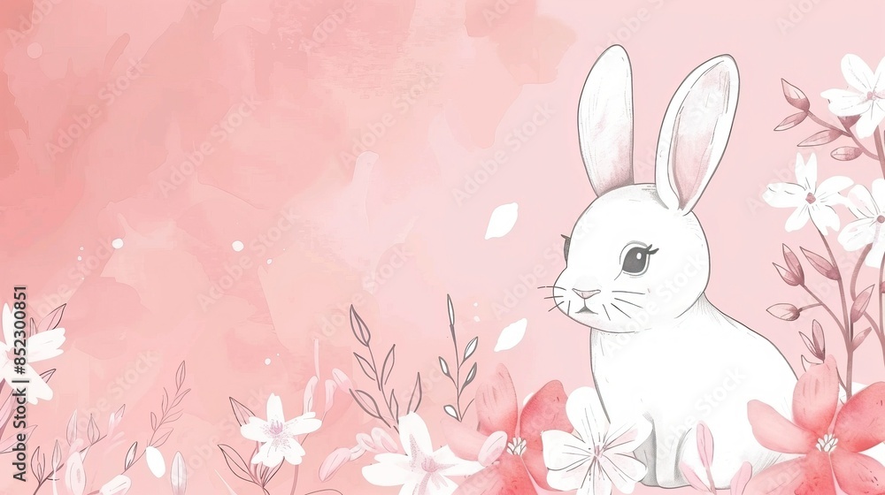 Draw banner rabbit on pink pastel for spring season Draw banner rabbit on pink pastel for spring season