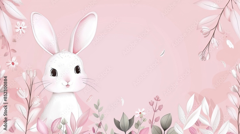 Draw banner rabbit on pink pastel for spring season Draw banner rabbit on pink pastel for spring season
