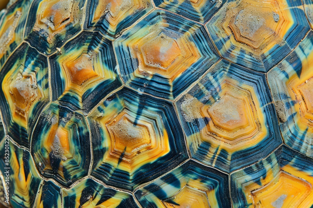 A close-up of a turtle shell pattern, vibrant and detailed A close-up of a turtle shell pattern, vibrant and detailed