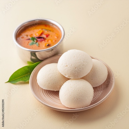 South indian food idli sambhar and coconut chutney photo