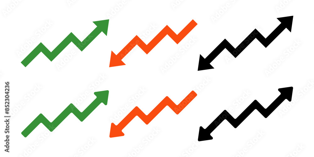 set of arrow graphic icons. increase and decrease symbols. simple design isolated on white background set of arrow graphic icons. increase and decrease symbols. simple design isolated on white background
