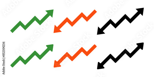 set of arrow graphic icons. increase and decrease symbols. simple design isolated on white background
