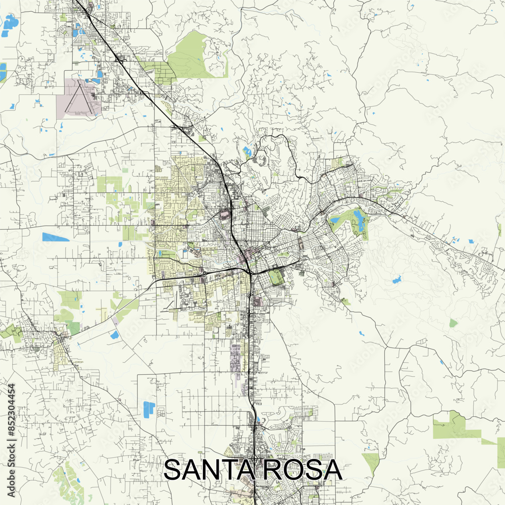 Fototapeta premium Santa Rosa, California, USA map poster art