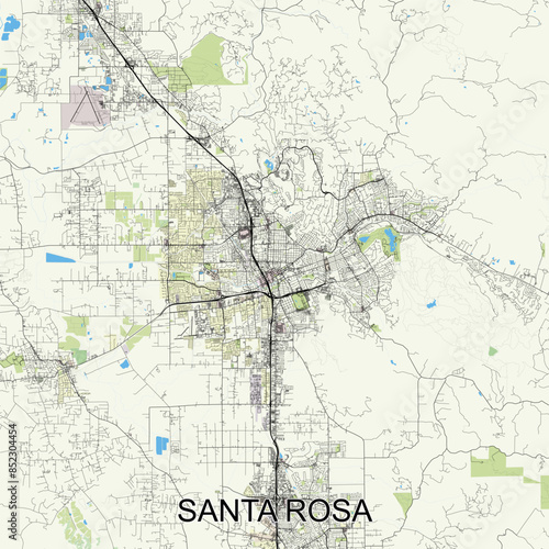 Santa Rosa, California, USA map poster art