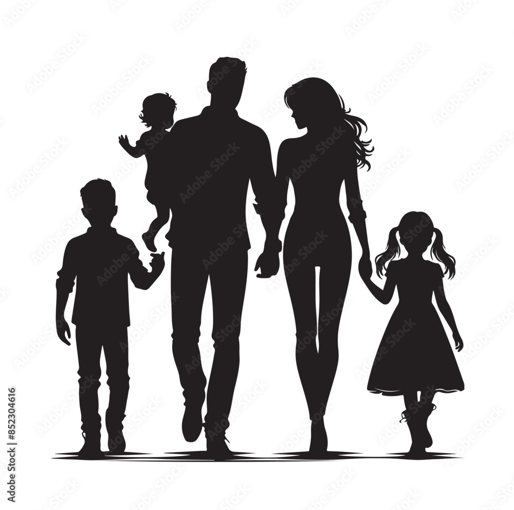 family four persons parents and two children silhouette vector illustration family four persons parents and two children silhouette vector illustration
