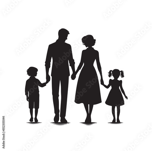 family four persons parents and two children silhouette vector illustration