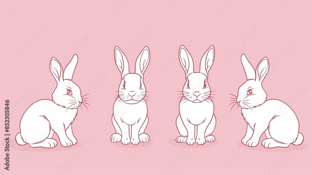 Obraz premium Easter bunny set in simple one line style