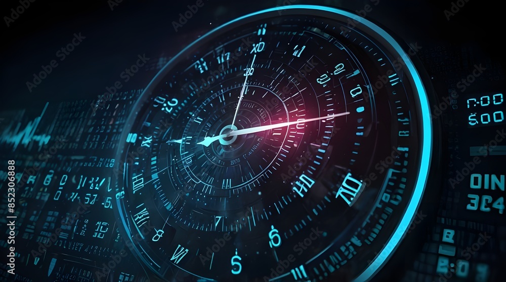 Futuristic time clock hand and clock face digital tran.generative.ai Futuristic time clock hand and clock face digital tran.generative.ai