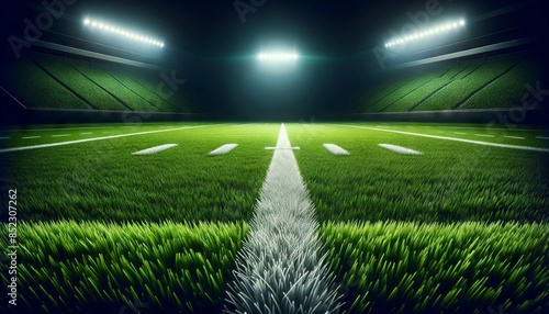 Illuminated Football Field at Night with Green Turf photo