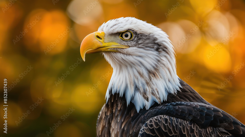 Obraz premium Majestic Bald Eagle Close-Up Against a Warm, Blurred Background