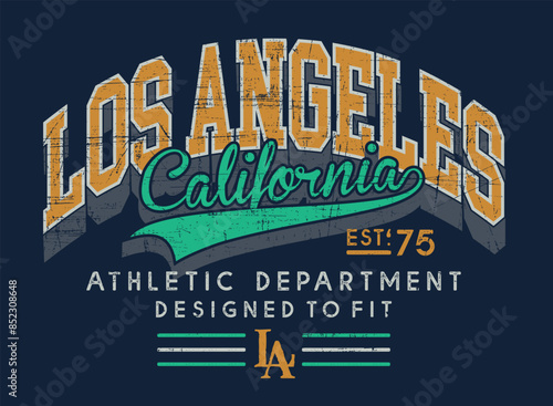 Vector emblem illustration. College style art. Drawing alluding to Los Angeles, USA. Design for prints on t-shirts, decoration, etc.