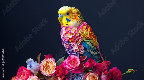 Blossoming Beauty: Budgerigar Sculpted from Vibrant Roses