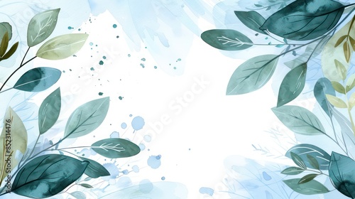 A delicate and artistic watercolor frame with leaves and splashes of paint, offering copious space for text