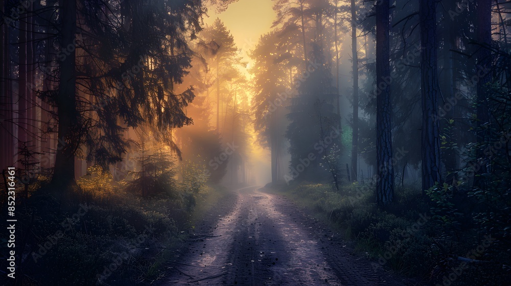 Fototapeta premium Mysterious Forest Path at Sunrise