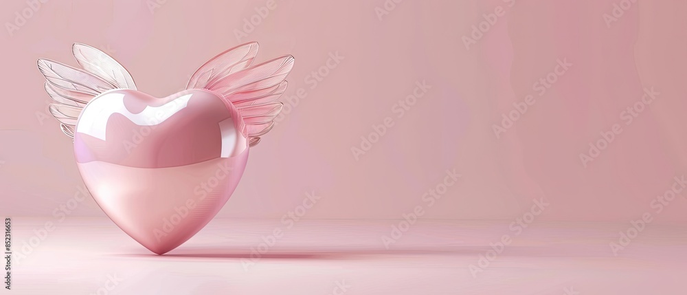 3D heart with angel wings and clear copyspace on a light background 3D heart with angel wings and clear copyspace on a light background