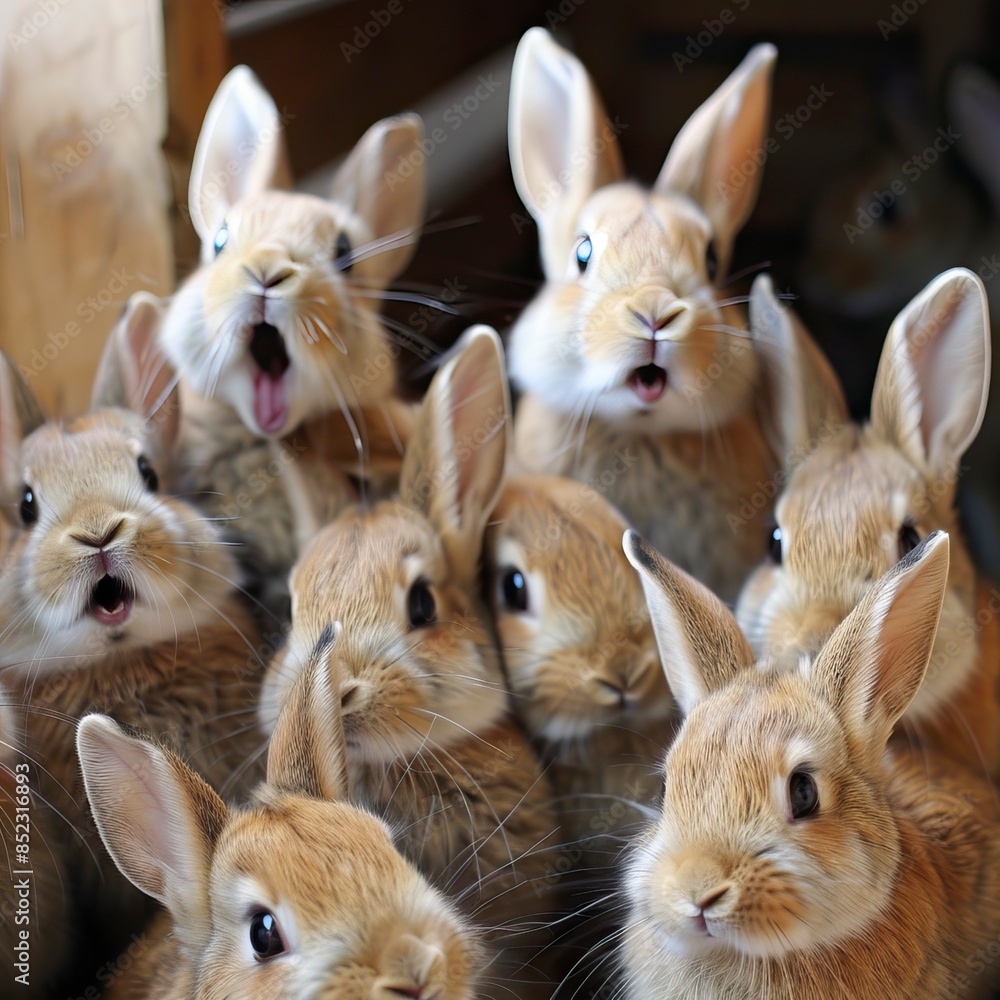 Many surprised rabbits. Many surprised rabbits.