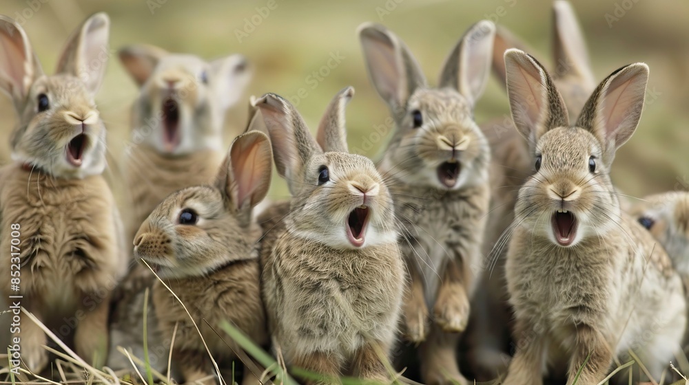 Many surprised rabbits. Many surprised rabbits.