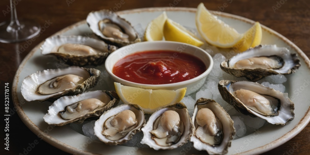 Fresh Oysters with Lemon and Cocktail Sauce Fresh Oysters with Lemon and Cocktail Sauce