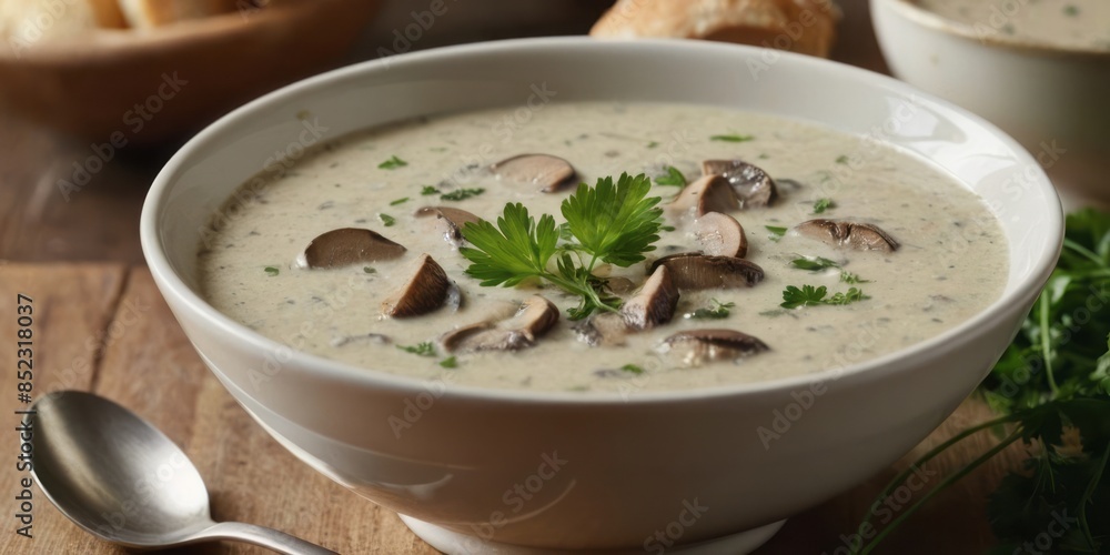 Creamy Mushroom Soup with Parsley Garnish Creamy Mushroom Soup with Parsley Garnish