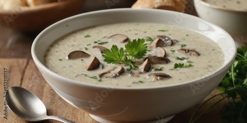 Creamy Mushroom Soup with Parsley Garnish