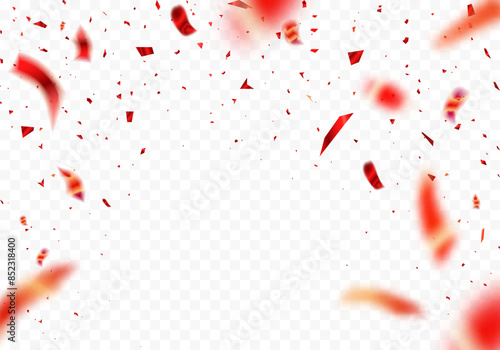 Falling shiny blue confetti isolated on transparent background. Bright festive tinsel of red color. vector illustration