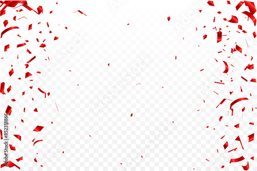Celebration background template with red confetti vector illustration. Great for a birthday party or an event celebration invitation or decor.