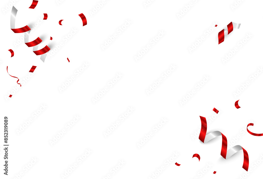 Celebration background template with red confetti ribbons frame. sale banner template. Celebration grand opening party happy concept. Vector illustration Celebration background template with red confetti ribbons frame. sale banner template. Celebration grand opening party happy concept. Vector illustration