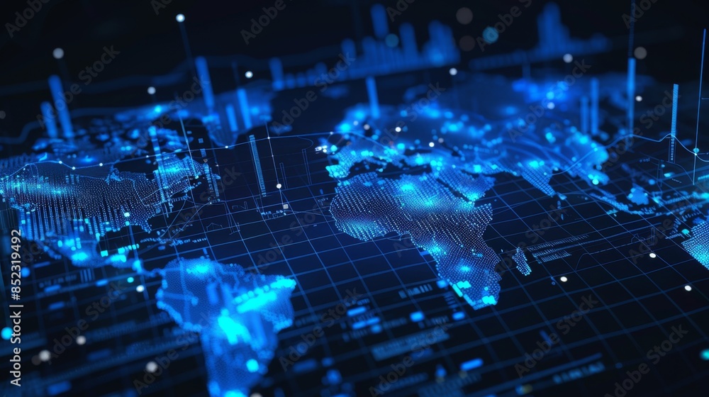 Obraz premium Chart of financial stock market and global map