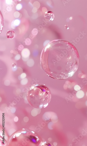 Pink bubbles floating in the air with a pink background