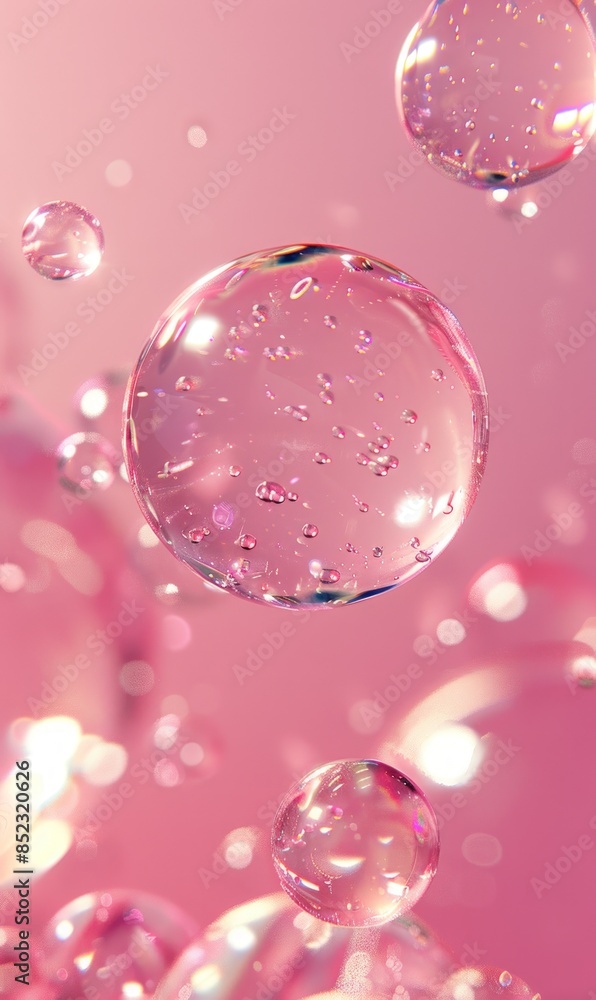 Pink bubbles floating in the air with a pink background Pink bubbles floating in the air with a pink background