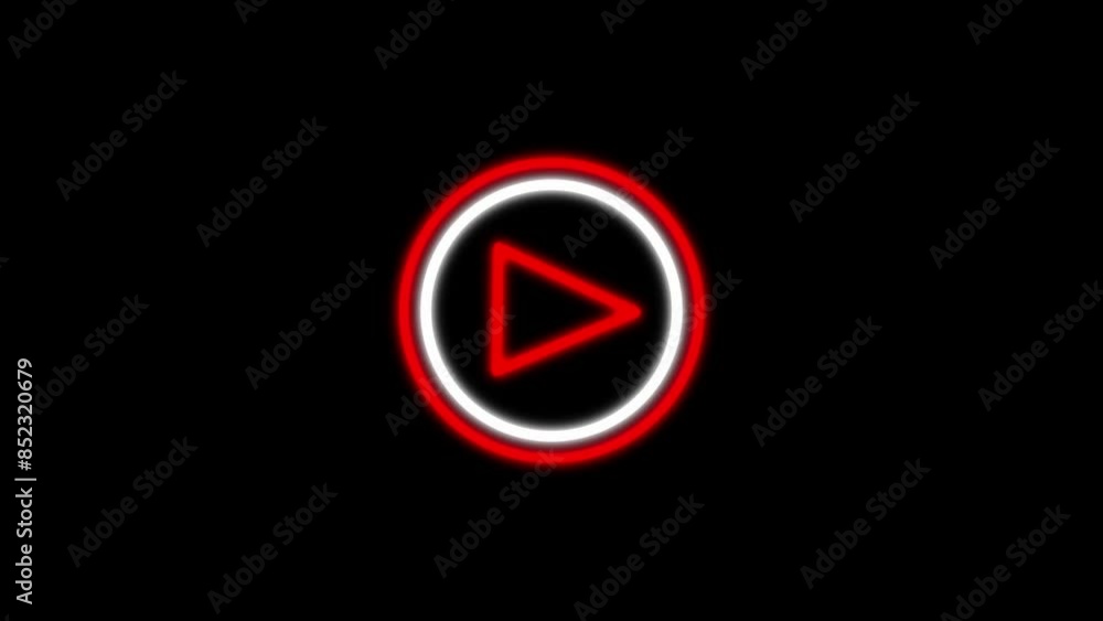 Animated play icon on a neon style black background. Animated play icon on a neon style black background.