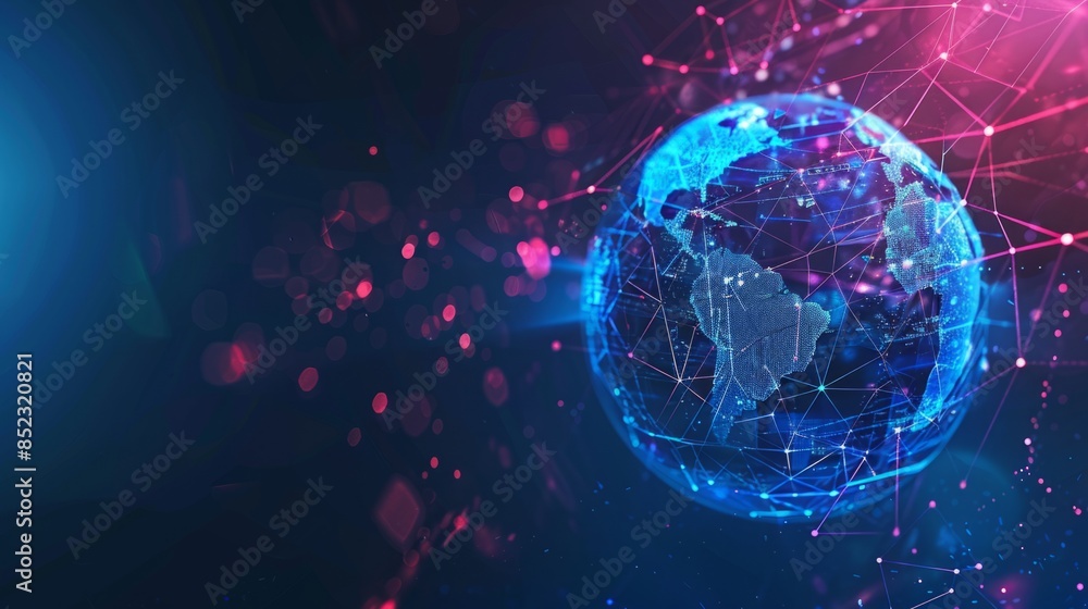 Abstract polygonal planet earth with hologram on dark blue background Abstract polygonal planet earth with hologram on dark blue background