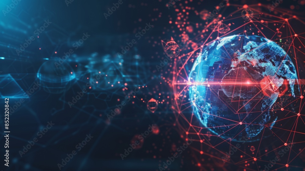 Abstract polygonal planet earth with hologram on dark blue background Abstract polygonal planet earth with hologram on dark blue background